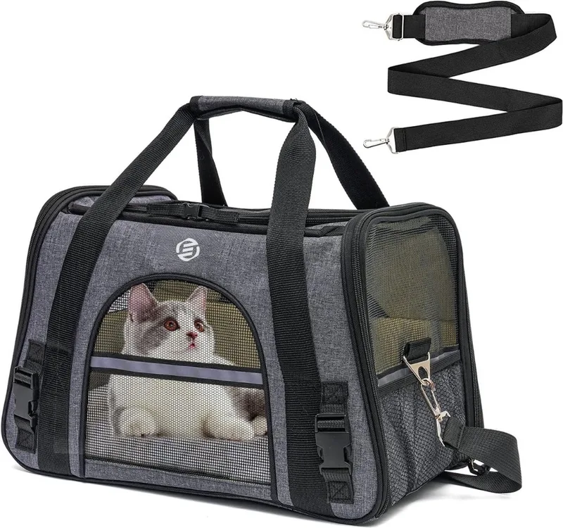 Katten Vervoersbox - Kattenvervoersbox - Reistas Katten - Reismand - Kattendraagtas - Transporttas de Equivera en Gris – photo produit