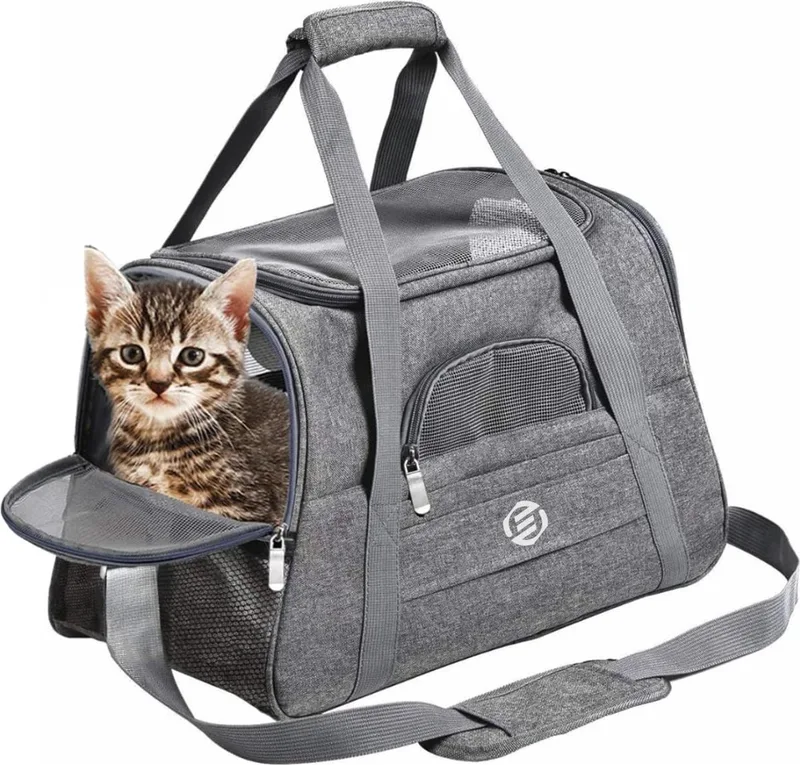 Katten Vervoersbox - Kattenvervoersbox - Reistas Katten - Reismand - Kattendraagtas - Transporttas de Equivera en Gris – photo produit