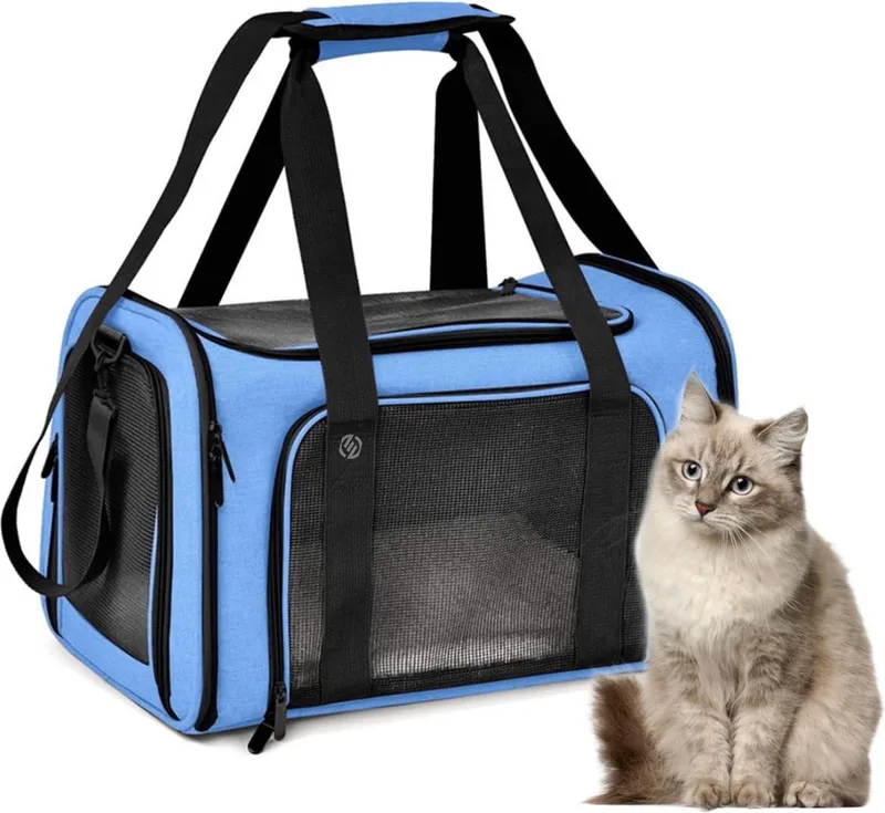 Katten Vervoersbox - Kattenvervoersbox - Reistas Katten - Reismand - Kattendraagtas - Transporttas de Equivera en Bleu – photo produit