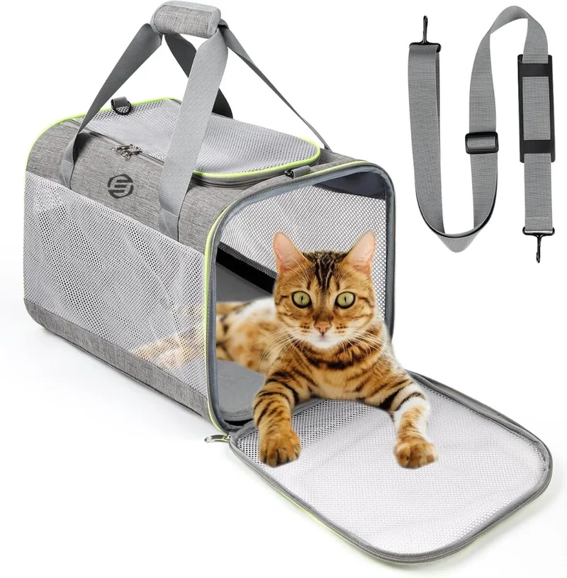 Katten Vervoersbox - Kattenvervoersbox - Reistas Katten - Reismand - Kattendraagtas - Transporttas de Equivera en Gris – photo produit