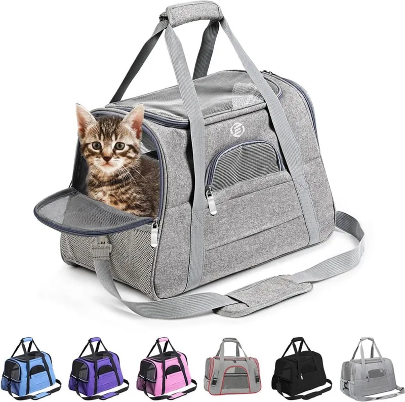 Katten Vervoersbox - Kattenvervoersbox - Reistas Katten - Reismand - Kattendraagtas - Transporttas de Equivera en Gris – photo produit