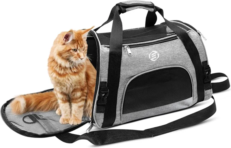 Katten Vervoersbox - Kattenvervoersbox - Reistas Katten - Reismand - Kattendraagtas - Transporttas de Equivera en Gris – photo produit