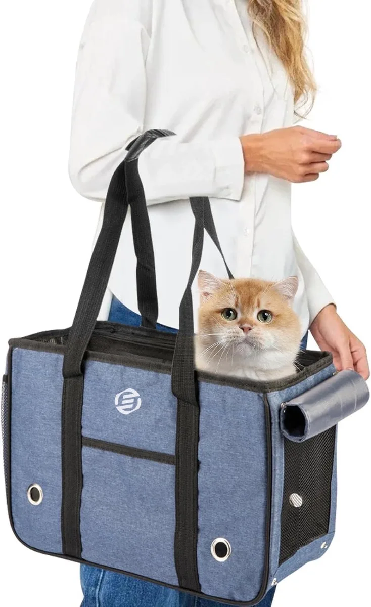 Katten Vervoersbox - Kattenvervoersbox - Reistas Katten - Reismand - Kattendraagtas - Transporttas by Equivera in Blue – product photo
