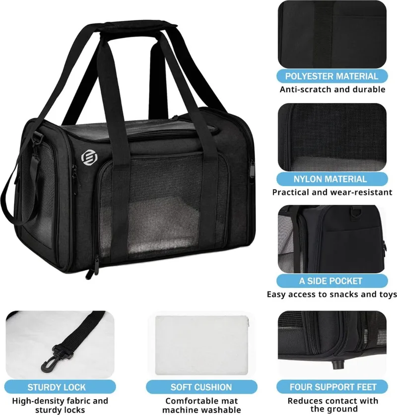 Katten Vervoersbox - Kattenvervoersbox - Reistas Katten - Reismand - Kattendraagtas - Transporttas de Equivera en Noir – photo produit