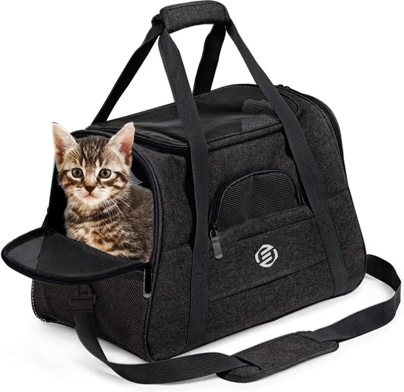 Katten Vervoersbox - Kattenvervoersbox - Reistas Katten - Reismand - Kattendraagtas - Transporttas de Equivera en Noir – photo produit