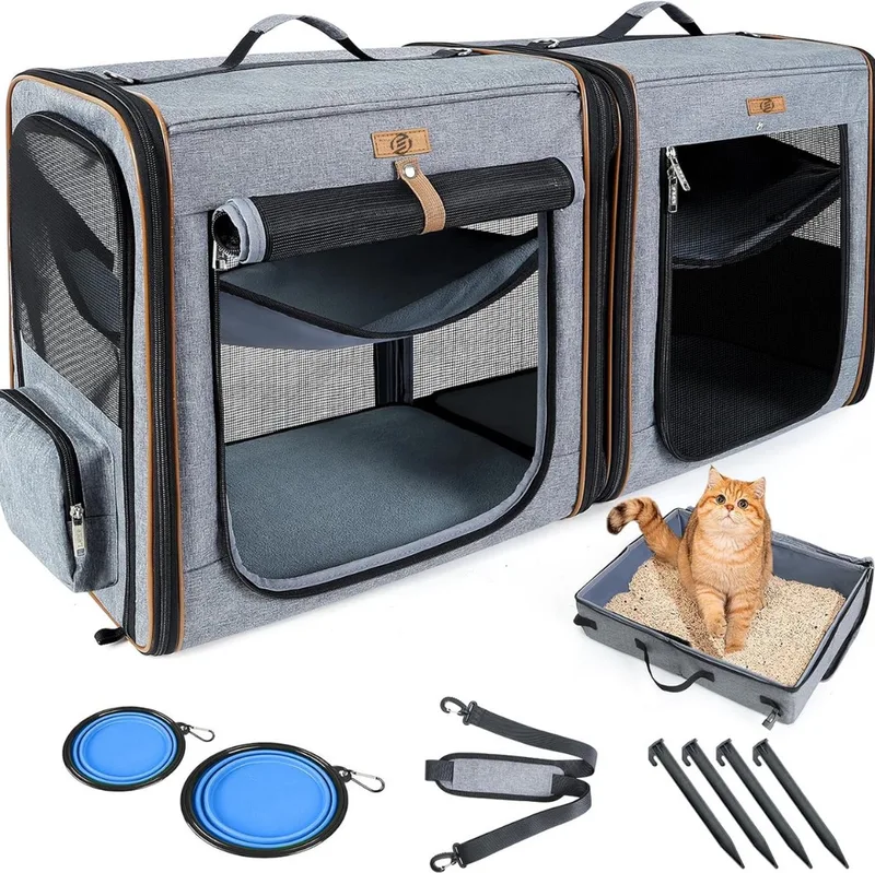 Katten Vervoersbox - Kattenvervoersbox - Reistas Katten - Reismand - Kattendraagtas - Transporttas by Equivera in Grey – product photo