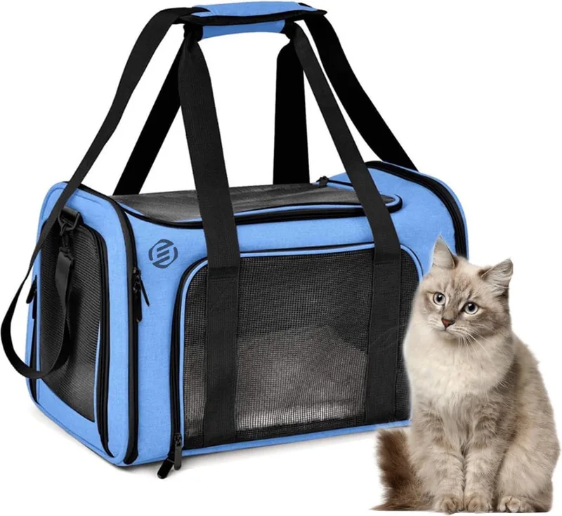 Katten Vervoersbox - Kattenvervoersbox - Reistas Katten - Reismand - Kattendraagtas - Transporttas de Equivera en Bleu – photo produit