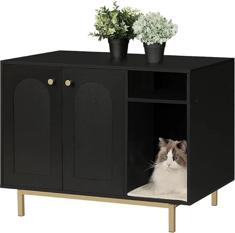 Kattenbak Kast - Kast voor Kattenbak - Kattenbak Meubel - Kattenhuis - Kattenkast by Equivera in Black – product photo
