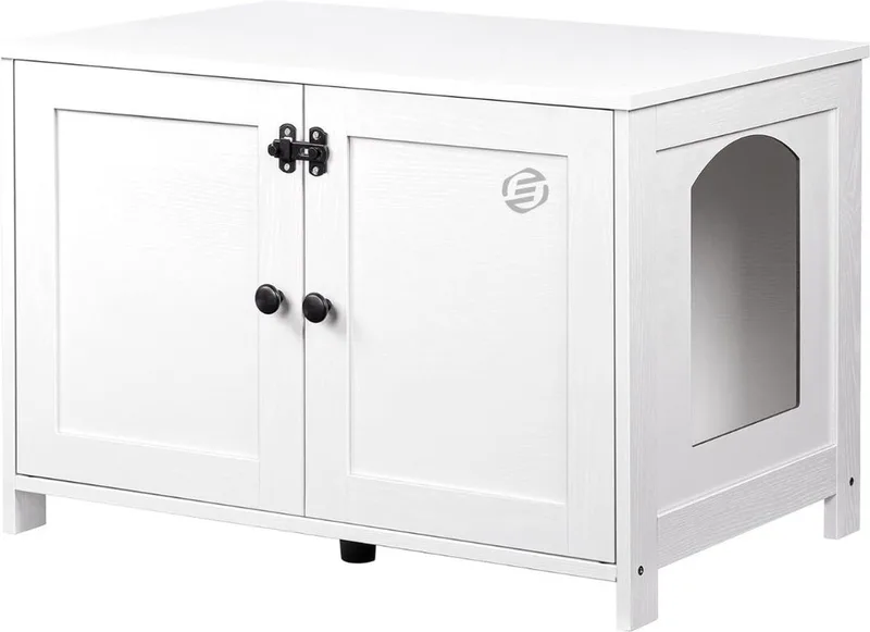 Kattenbak Kast - Kattenkast - Kattenbak Ombouw - Kattenbakkast - Kattenbak Meubel - Kattenhuis Kattenbak - Kattenbak Kast Ombouw - Kattenbak Cover - Kattenmeubel - Katten Bench - Kattenkooi by Equivera in White – product photo