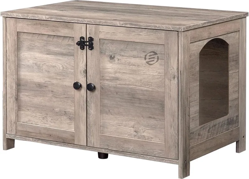 Kattenbak Kast - Kattenkast - Kattenbak Ombouw - Kattenbakkast - Kattenbak Meubel - Kattenhuis Kattenbak - Kattenbak Kast Ombouw - Kattenbak Cover - Kattenmeubel - Katten Bench - Kattenkooi von Equivera in Braun – Produktfoto