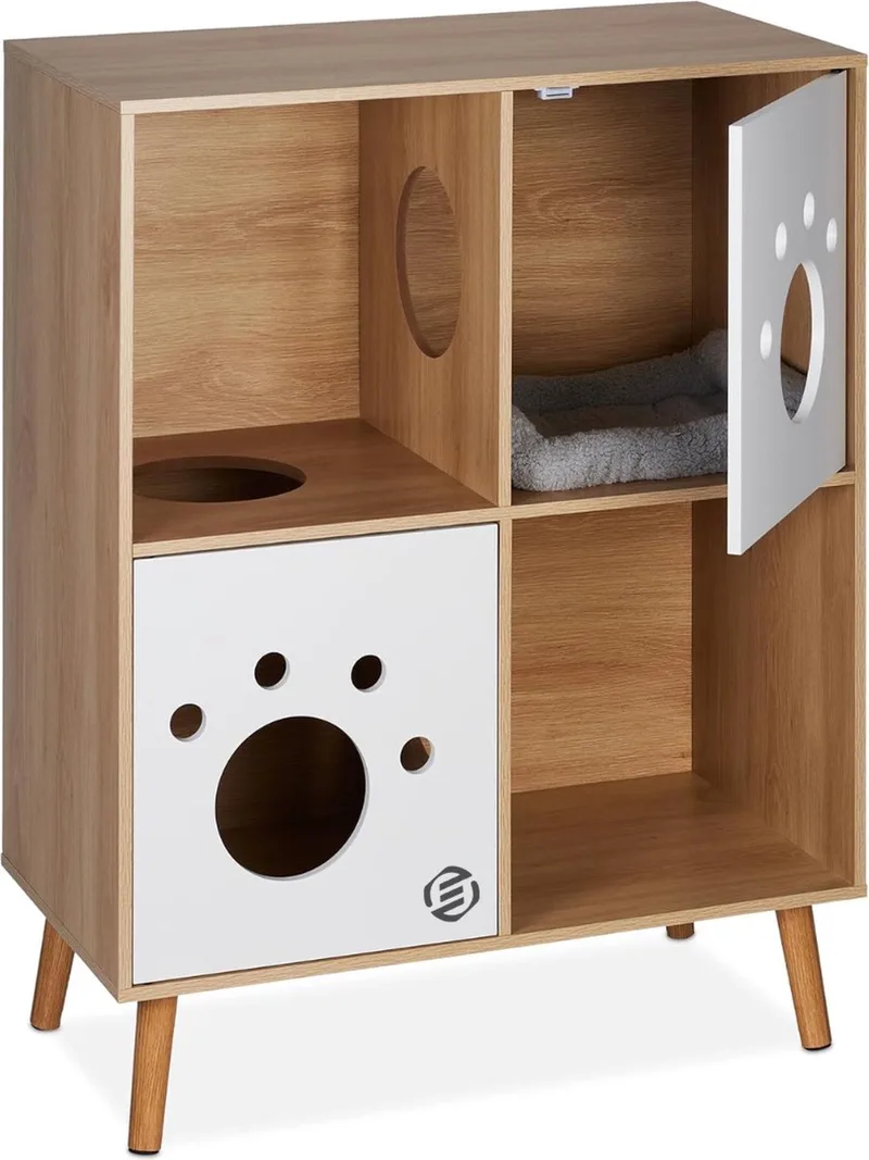 Kattenbak Ombouw - Kattenbak Kast - Kattenmeubel - Kattenkast - Kattenhuis - Kattenbak Container - Kattenbakkast - Kattenhuis Kattenbak - Kast Voor Kattenbak de Equivera en Houten kleur – photo produit