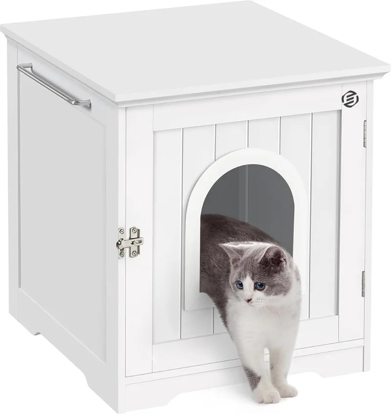 Kattenbak Ombouw - Kattenbak Kast - Kattenmeubel - Kattenkast - Kattenhuis - Kattenbak Container - Kattenbakkast - Kattenhuis Kattenbak - Kast Voor Kattenbak by Equivera in White – product photo