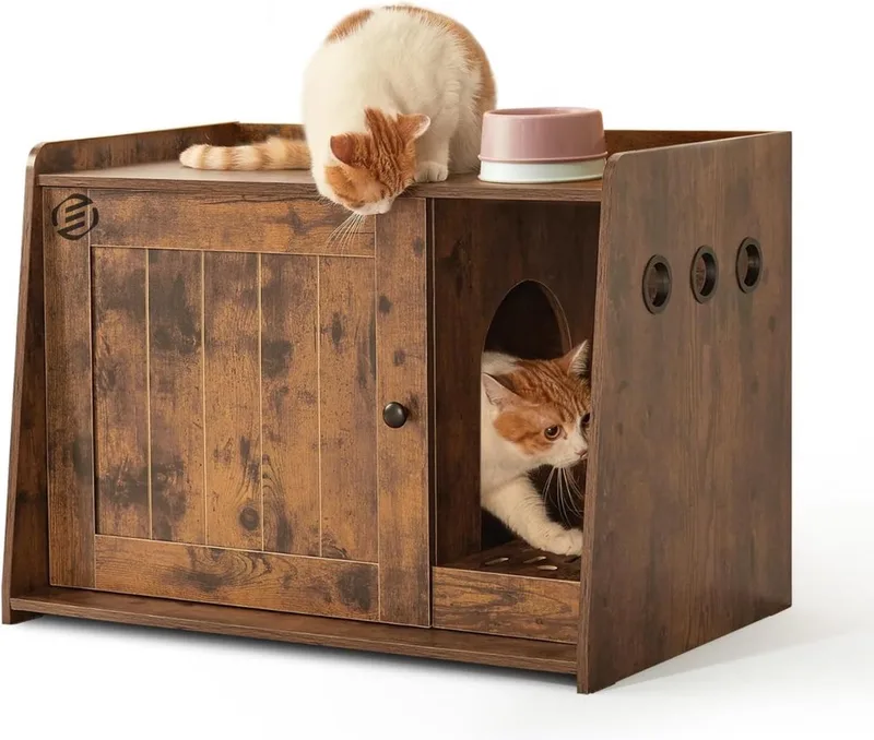 Kattenbak Ombouw - Kattenbak Kast - Kattenmeubel - Kattenkast - Kattenhuis - Kattenbak Container - Kattenbakkast - Kattenhuis Kattenbak - Kast Voor Kattenbak by Equivera in Houten kleur – product photo