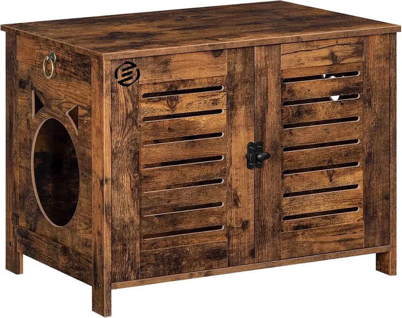 Kattenbak Ombouw - Kattenbak Kast - Kattenmeubel - Kattenkast - Kattenhuis - Kattenbak Container - Kattenbakkast - Kattenhuis Kattenbak - Kast Voor Kattenbak fra Equivera i Brun – produktbillede