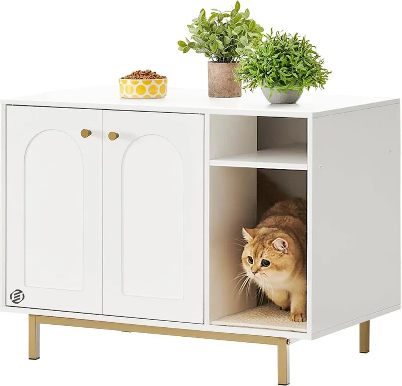 Kattenbak Ombouw - Kattenbak Kast - Kattenmeubel - Kattenkast - Kattenhuis - Kattenbak Container - Kattenbakkast - Kattenhuis Kattenbak - Kast Voor Kattenbak by Equivera in White – product photo