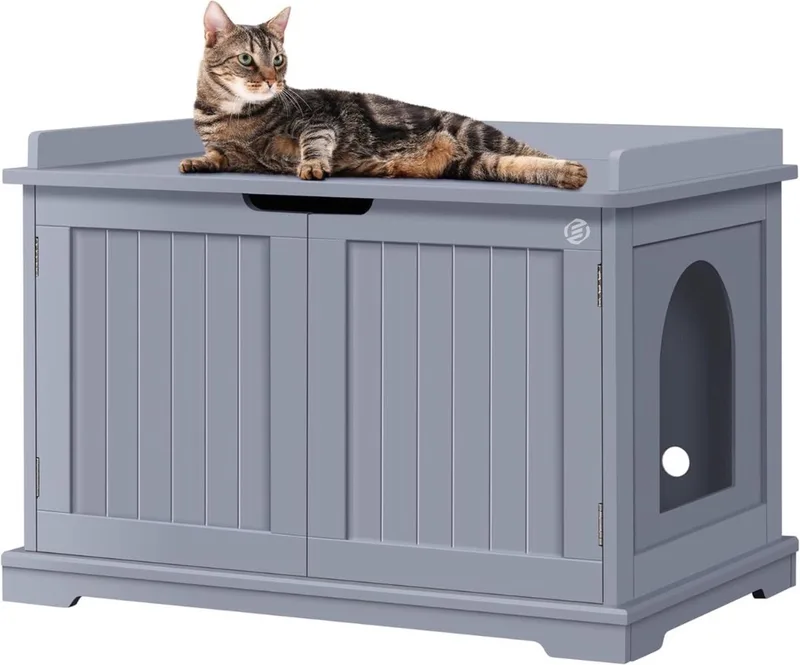Kattenbak Ombouw - Kattenbak Kast - Kattenmeubel - Kattenkast - Kattenhuis - Kattenbak Container - Kattenbakkast - Kattenhuis Kattenbak - Kast Voor Kattenbak fra Equivera i Grå – produktbillede
