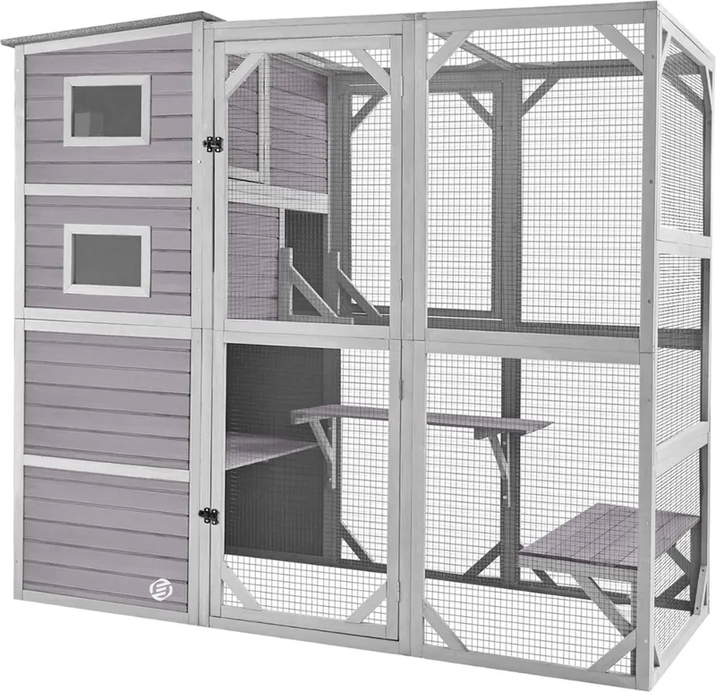 Kattenhuis Voor Buiten - Kattenhuis Buiten - Kattenhok - Kattenhuisje - Kattenvilla - Kattenhok Buiten de Equivera en Gris – photo produit