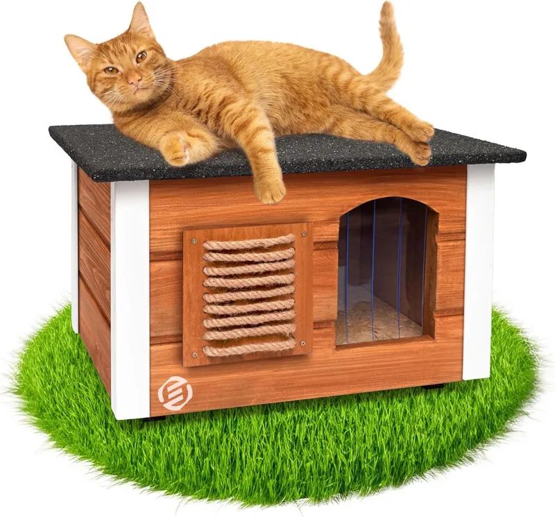 Kattenhuis Voor Buiten - Kattenhuis Buiten - Kattenhok - Kattenhuisje - Kattenvilla - Kattenhok Buiten fra Equivera i Hout – produktbillede