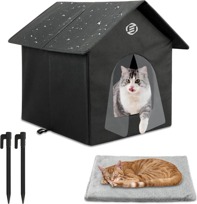 Kattenhuis Voor Buiten - Kattenhuis Buiten - Kattenhok - Kattenhuisje - Kattenvilla - Kattenhok Buiten by Equivera in Black – product photo
