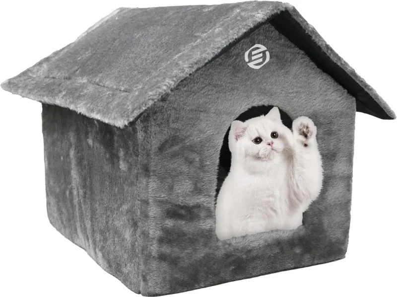 Kattenhuis Voor Buiten - Kattenhuis Buiten - Kattenhok - Kattenhuisje - Kattenvilla - Kattenhok Buiten by Equivera in Grey – product photo