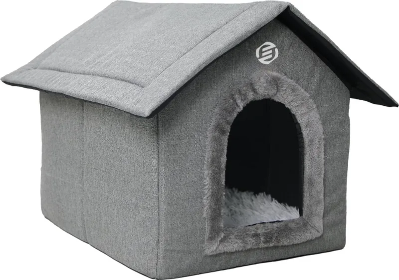 Kattenhuis Voor Buiten - Kattenhuis Buiten - Kattenhok - Kattenhuisje - Kattenvilla - Kattenhok Buiten de Equivera en Gris – photo produit