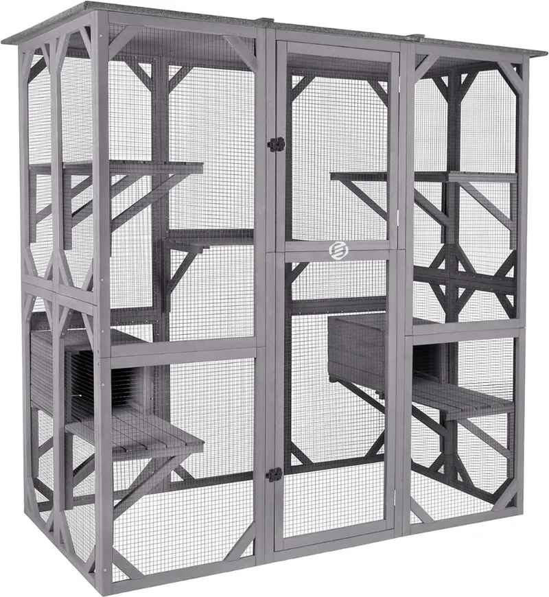 Kattenhuis Voor Buiten - Kattenhuis Buiten - Kattenhok - Kattenhuisje - Kattenvilla - Kattenhok Buiten by Equivera in Grey – product photo