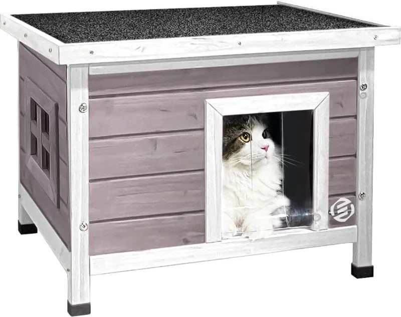 Kattenhuis Voor Buiten - Kattenhuis Buiten - Kattenhok - Kattenhuisje - Kattenvilla - Kattenhok Buiten by Equivera in Grey – product photo