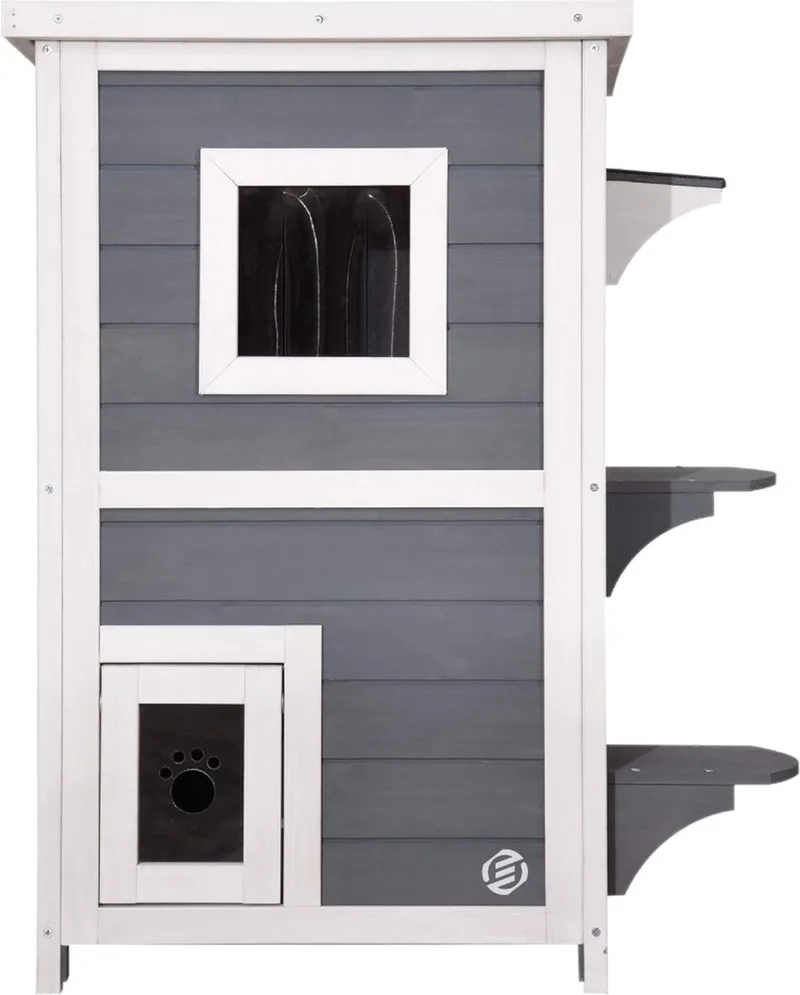 Kattenhuis Voor Buiten - Kattenhuis Buiten - Kattenhok - Kattenhuisje - Kattenvilla - Kattenhok Buiten by Equivera in Grey – product photo