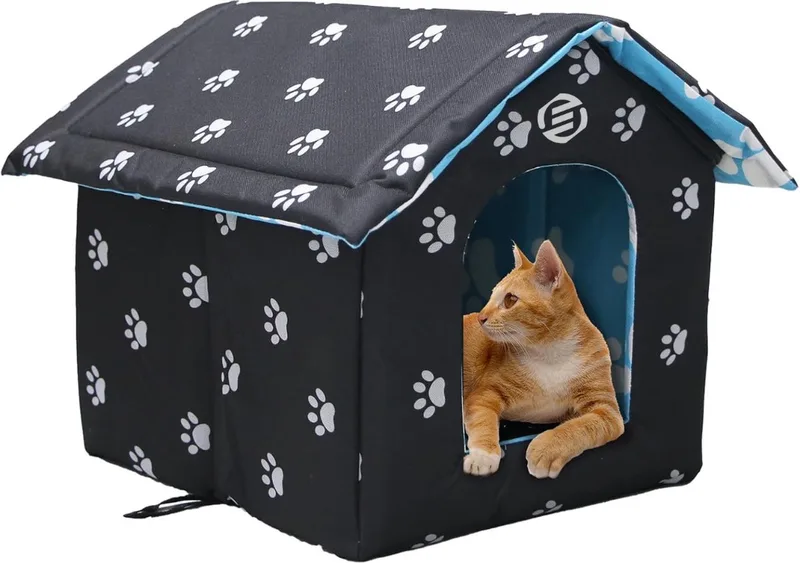 Kattenhuis Voor Buiten - Kattenhuis Buiten - Kattenhok - Kattenhuisje - Kattenvilla - Kattenhok Buiten fra Equivera i Sort – produktbillede