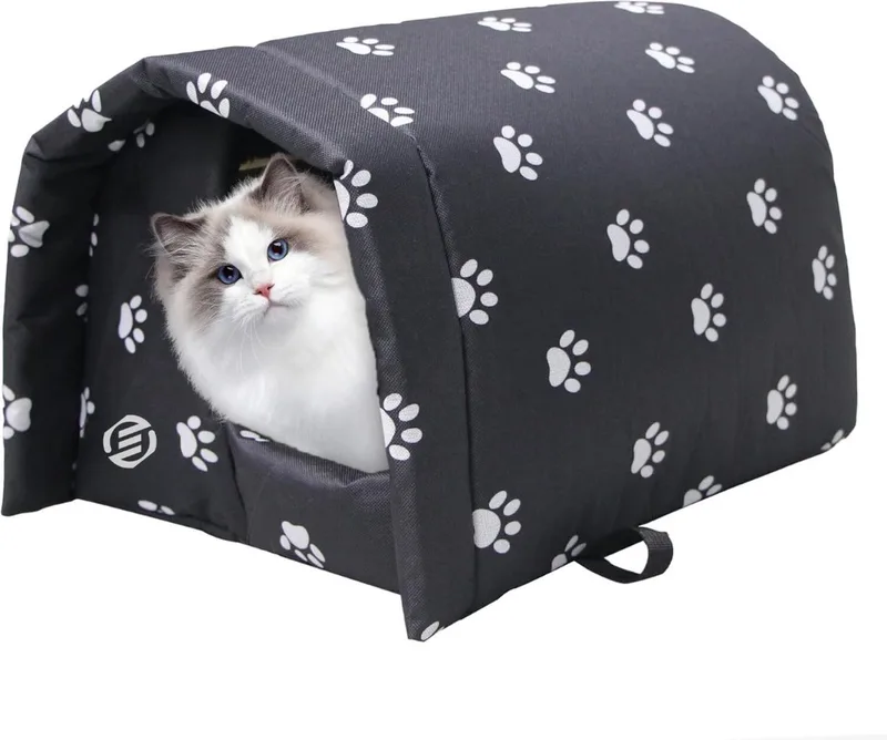 Kattenhuis Voor Buiten - Kattenhuis Buiten - Kattenhok - Kattenhuisje - Kattenvilla - Kattenhok Buiten de Equivera en Noir – photo produit