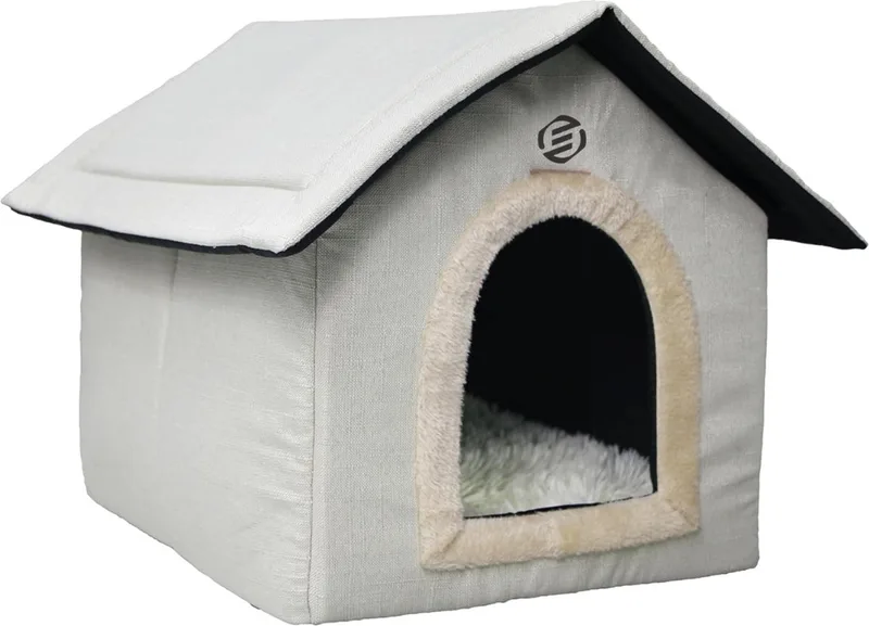 Kattenhuis Voor Buiten - Kattenhuis Buiten - Kattenhok - Kattenhuisje - Kattenvilla - Kattenhok Buiten fra Equivera i Beige – produktbillede