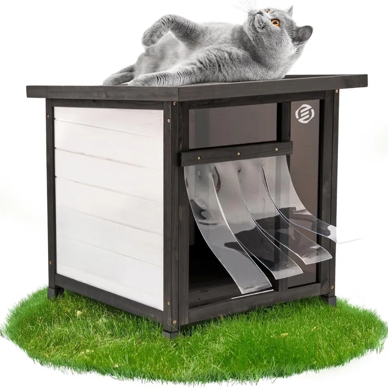 Kattenhuis Voor Buiten - Kattenhuis Buiten - Kattenhok - Kattenhuisje - Kattenvilla - Kattenhok Buiten de Equivera en Hout – photo produit