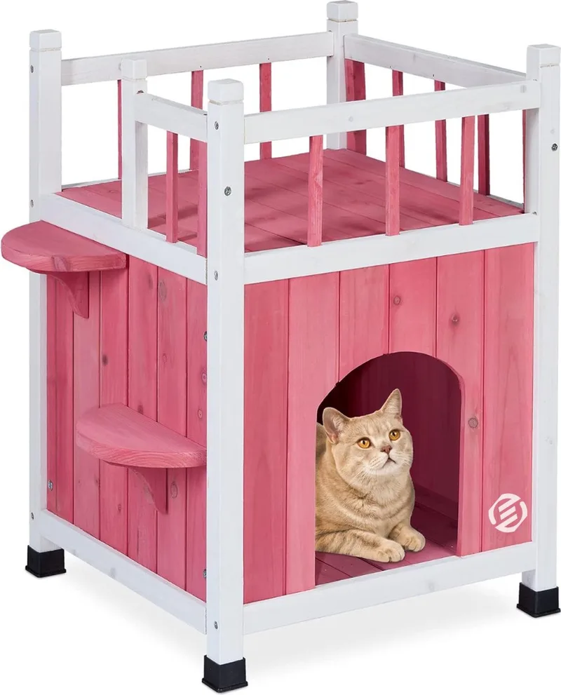 Kattenhuis Voor Buiten - Kattenhuis Buiten - Kattenhok - Kattenhuisje - Kattenvilla - Kattenhok Buiten de Equivera en Rose – photo produit