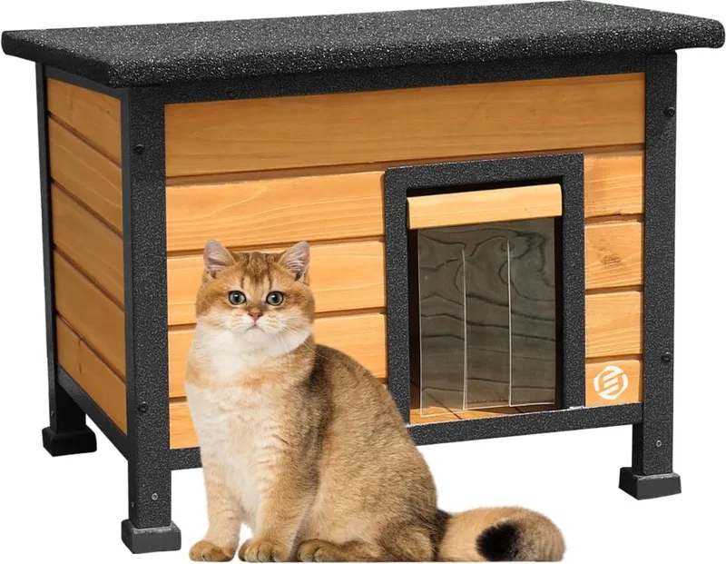 Kattenhuis Voor Buiten - Kattenhuis Buiten - Kattenhok - Kattenhuisje - Kattenvilla - Kattenhok Buiten de Equivera en Hout – photo produit