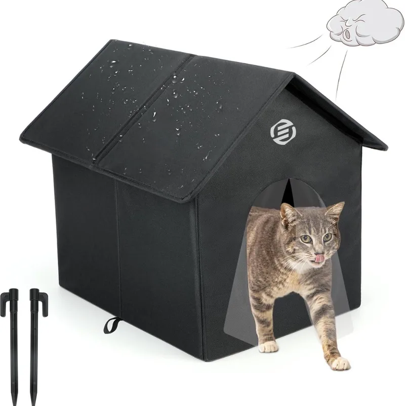Kattenhuis Voor Buiten - Kattenhuis Buiten - Kattenhok - Kattenhuisje - Kattenvilla - Kattenhok Buiten by Equivera in Black – product photo