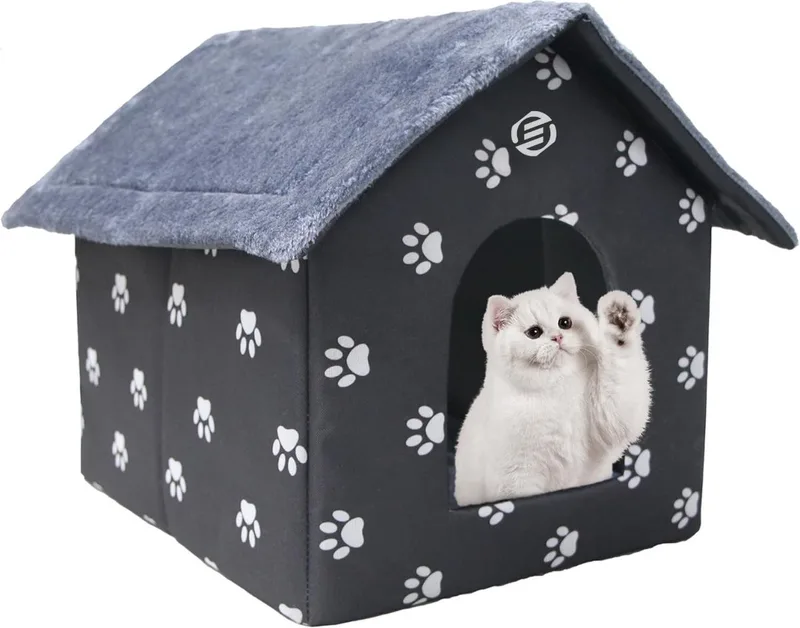 Kattenhuis Voor Buiten - Kattenhuis Buiten - Kattenhok - Kattenhuisje - Kattenvilla - Kattenhok Buiten by Equivera in Black – product photo