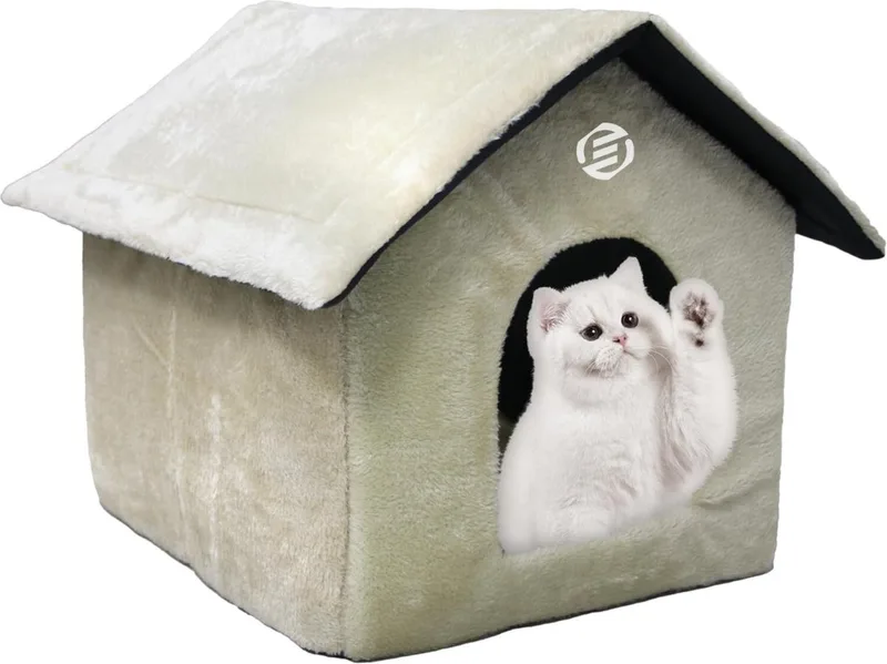 Kattenhuis Voor Buiten - Kattenhuis Buiten - Kattenhok - Kattenhuisje - Kattenvilla - Kattenhok Buiten by Equivera in Beige – product photo