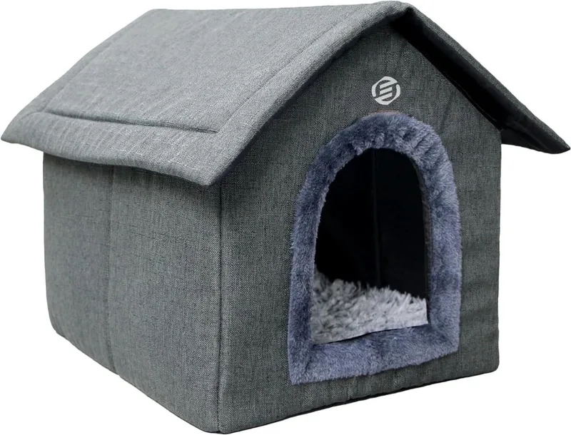Kattenhuis Voor Buiten - Kattenhuis Buiten - Kattenhok - Kattenhuisje - Kattenvilla - Kattenhok Buiten de Equivera en Gris foncé – photo produit