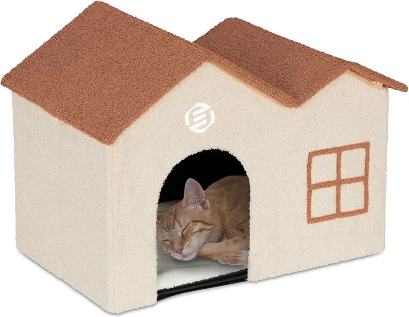 Kattenhuis Voor Buiten - Kattenhuis Buiten - Kattenhok - Kattenhuisje - Kattenvilla - Kattenhok Buiten fra Equivera i Beige – produktbillede