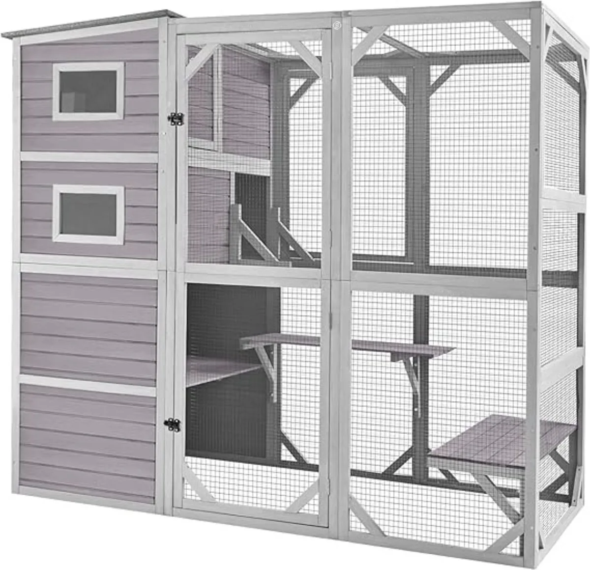 Kattenkooi - Kattenren - Kattenbench - Kattenkooi voor Binnen en Buiten - Kattenkooi Binnen - Kattenverblijf Buiten - Kat Kooi - Kattenhuis - Kattenvoliere - Bench Kat by Equivera in Grey – product photo