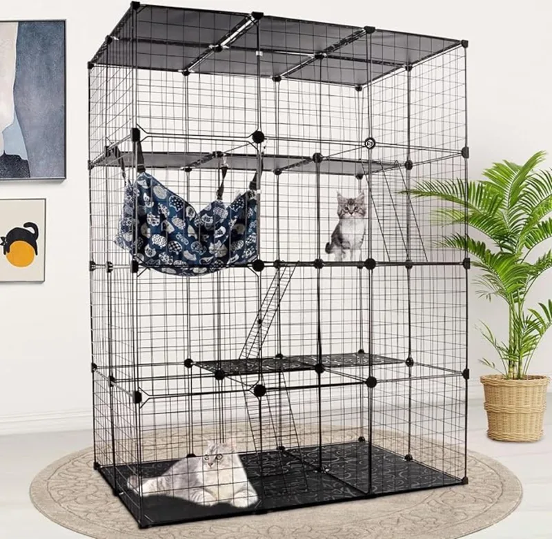 Kattenkooi - Kattenren - Kattenbench - Kattenkooi voor Binnen en Buiten - Kattenkooi Binnen - Kattenverblijf Buiten - Kat Kooi - Kattenhuis - Kattenvoliere - Bench Kat by Equivera in Black – product photo