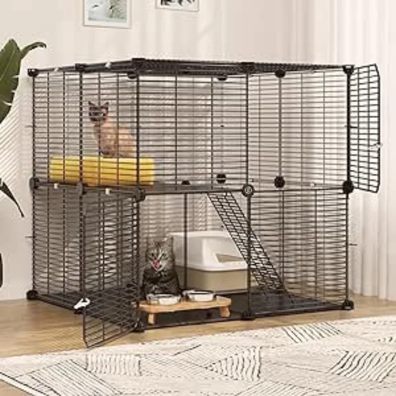 Kattenkooi - Kattenren - Kattenbench - Kattenkooi voor Binnen en Buiten - Kattenkooi Binnen - Kattenverblijf Buiten - Kat Kooi - Kattenhuis - Kattenvoliere - Bench Kat by Equivera in Black – product photo