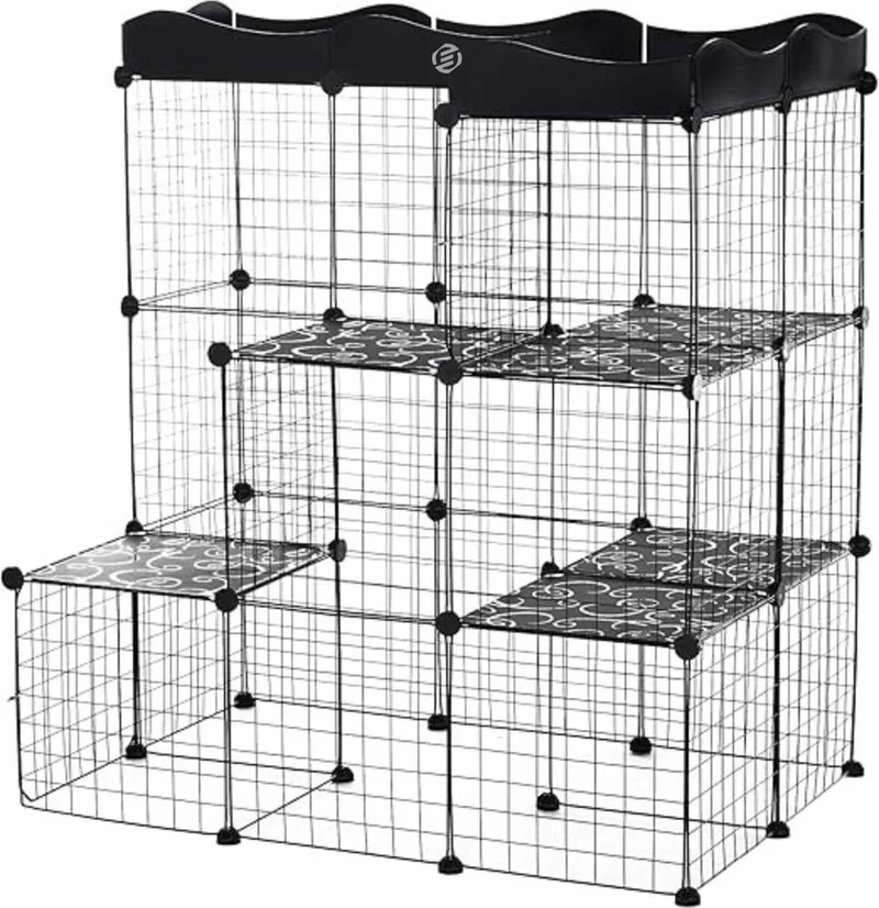 Kattenkooi - Kattenren - Kattenbench - Kattenkooi voor Binnen en Buiten - Kattenkooi Binnen - Kattenverblijf Buiten - Kat Kooi - Kattenhuis - Kattenvoliere - Bench Kat by Equivera in Black – product photo