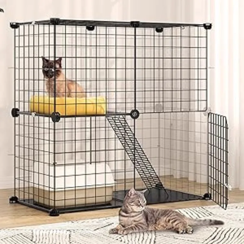 Kattenkooi - Kattenren - Kattenbench - Kattenkooi voor Binnen en Buiten - Kattenkooi Binnen - Kattenverblijf Buiten - Kat Kooi - Kattenhuis - Kattenvoliere - Bench Kat by Equivera in Black – product photo