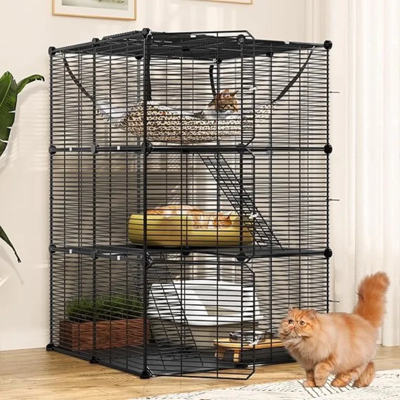 Kattenkooi - Kattenren - Kattenbench - Kattenkooi voor Binnen en Buiten - Kattenkooi Binnen - Kattenverblijf Buiten - Kat Kooi - Kattenhuis - Kattenvoliere - Bench Kat fra Equivera i Sort – produktbillede
