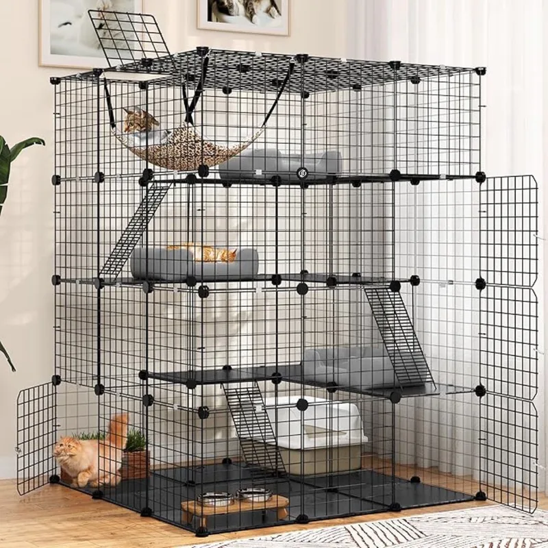Kattenkooi - Kattenren - Kattenbench - Kattenkooi voor Binnen en Buiten - Kattenkooi Binnen - Kattenverblijf Buiten - Kat Kooi - Kattenhuis - Kattenvoliere - Bench Kat fra Equivera i Sort – produktbillede