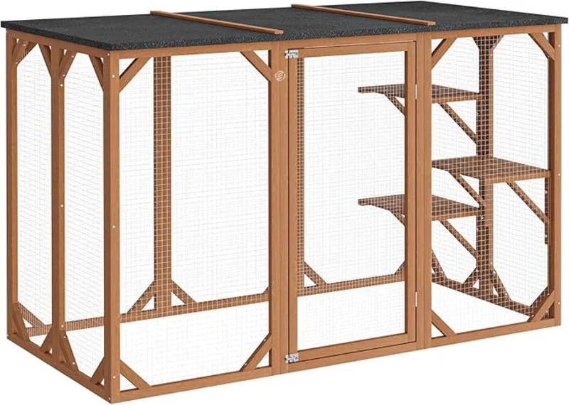 Kattenkooi - Kattenren - Kattenbench - Kattenkooi voor Binnen en Buiten - Kattenkooi Binnen - Kattenverblijf Buiten - Kat Kooi - Kattenhuis - Kattenvoliere - Bench Kat by Equivera in Brown – product photo
