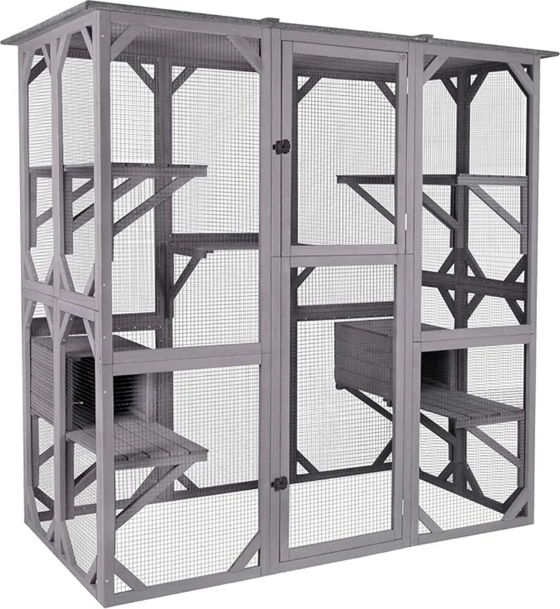 Kattenkooi - Kattenren - Kattenbench - Kattenkooi voor Binnen en Buiten - Kattenkooi Binnen - Kattenverblijf Buiten - Kat Kooi - Kattenhuis - Kattenvoliere - Bench Kat by Equivera in Grey – product photo