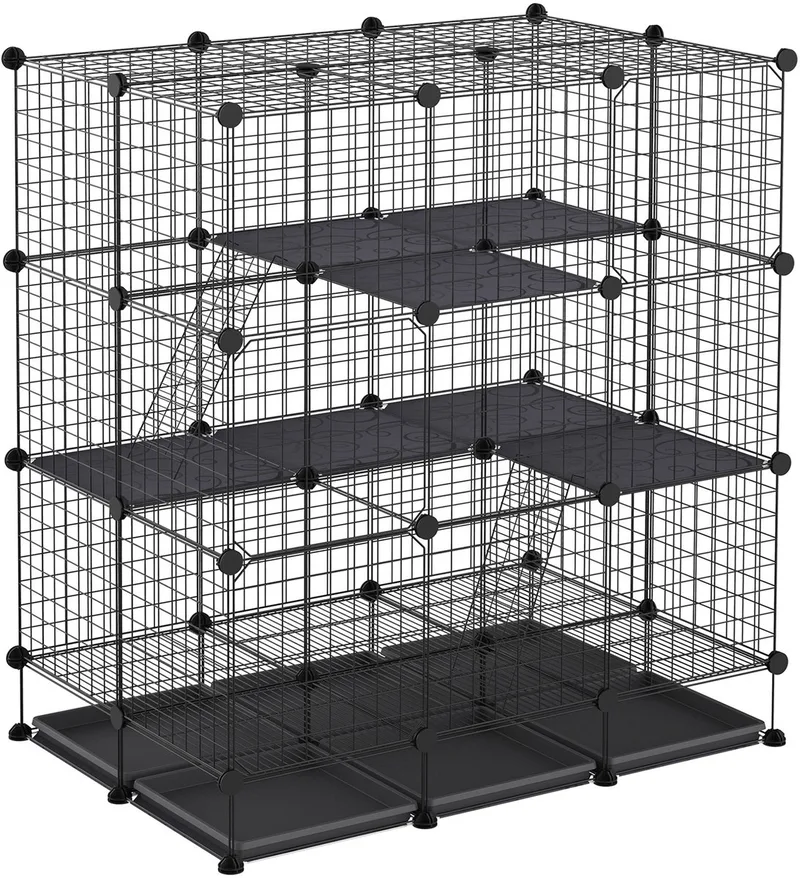 Kattenkooi - Kattenren - Kattenbench - Kattenkooi voor Binnen en Buiten - Kattenkooi Binnen - Kattenverblijf Buiten - Kat Kooi - Kattenhuis - Kattenvoliere - Bench Kat de Equivera en Noir – photo produit
