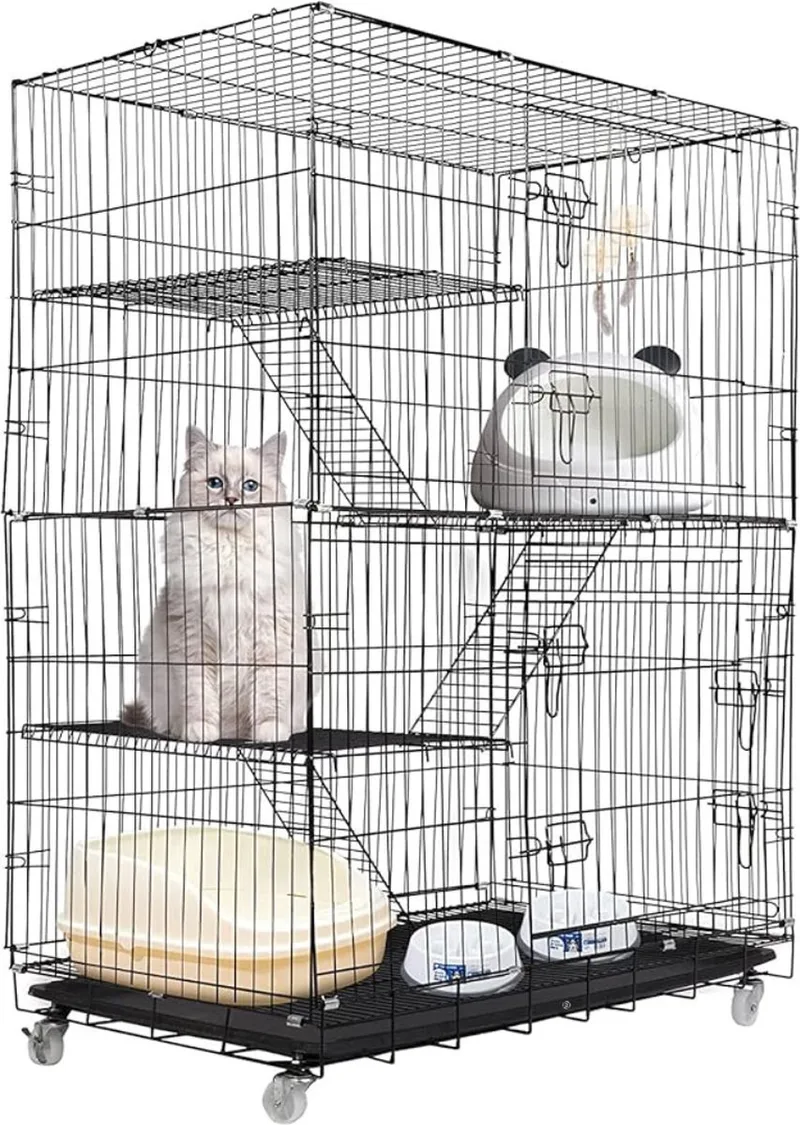 Kattenkooi - Kattenren - Kattenbench - Kattenkooi voor Binnen en Buiten - Kattenkooi Binnen - Kattenverblijf Buiten - Kat Kooi - Kattenhuis - Kattenvoliere - Bench Kat by Equivera in Black – product photo